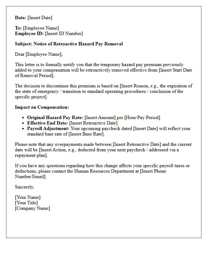 Retroactive Hazard Pay Removal Letter