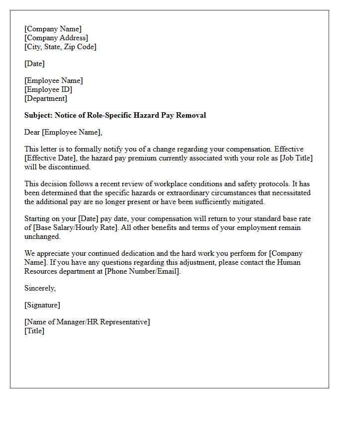 Role-Specific Hazard Pay Removal Letter