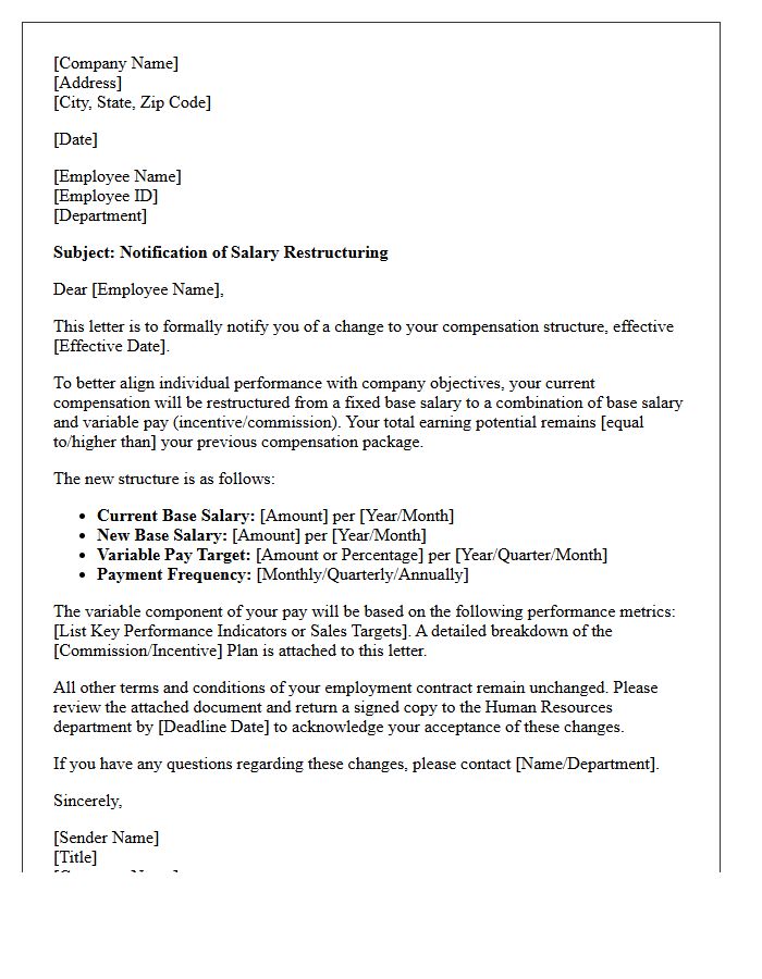 Salary to Variable Pay Restructuring Letter