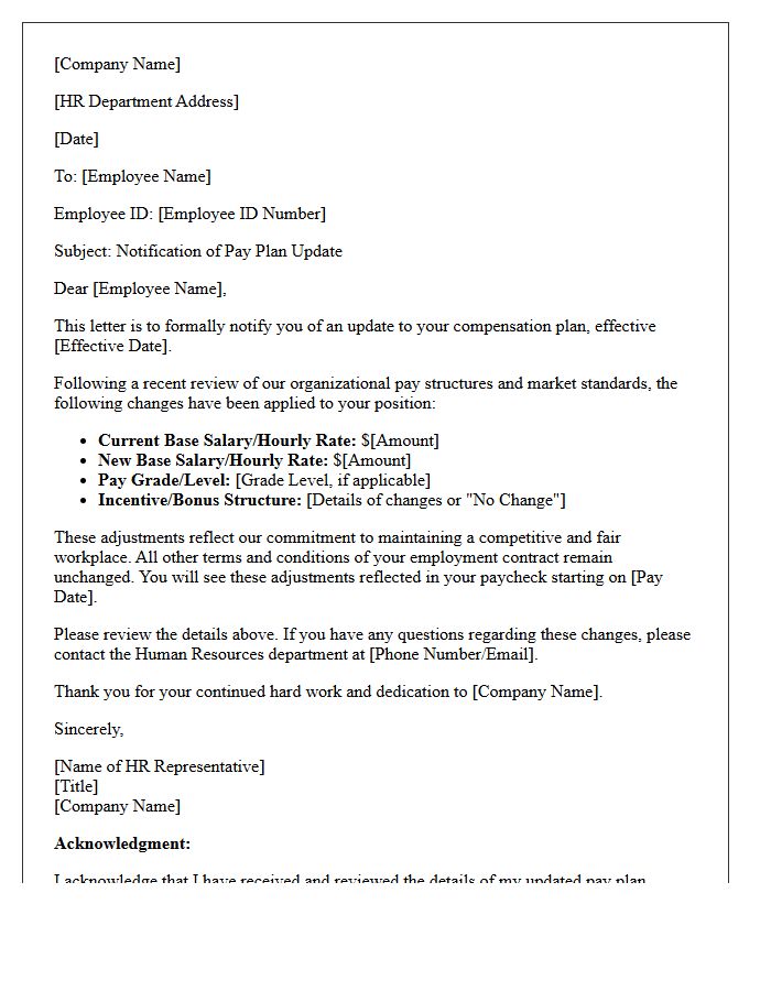 Human Resources Pay Plan Update Letter