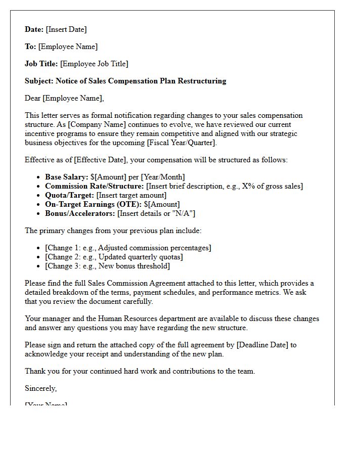 Sales Compensation Restructuring Notice Letter
