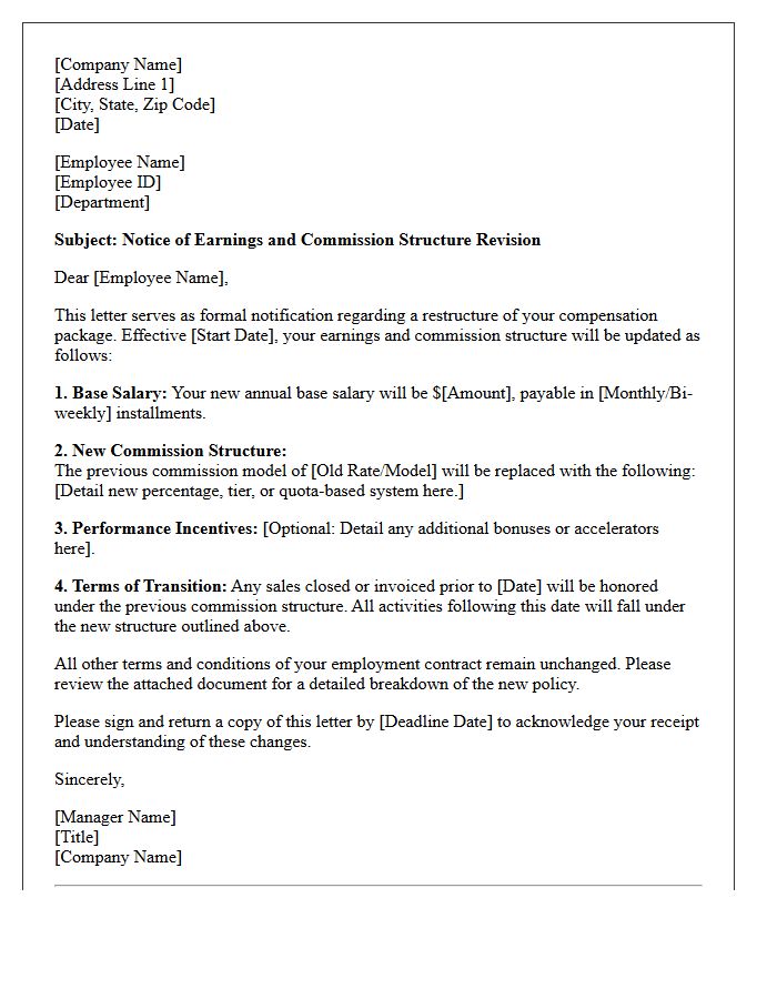 Earnings and Commission Restructuring Letter