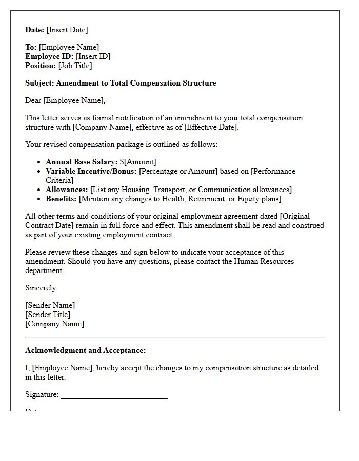 Total Compensation Structure Amendment Letter