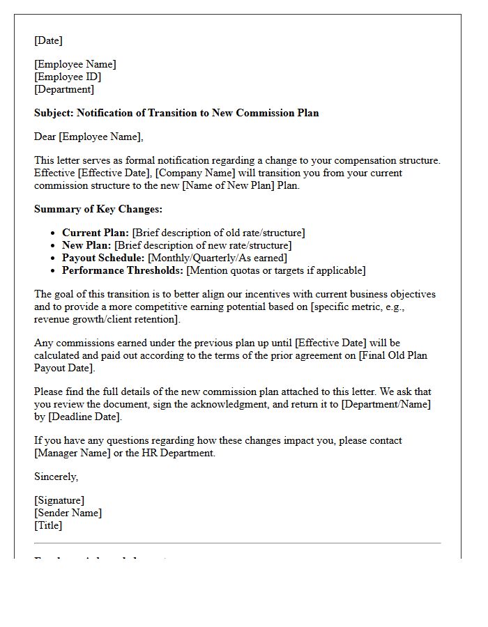 Employee Commission Plan Transition Letter