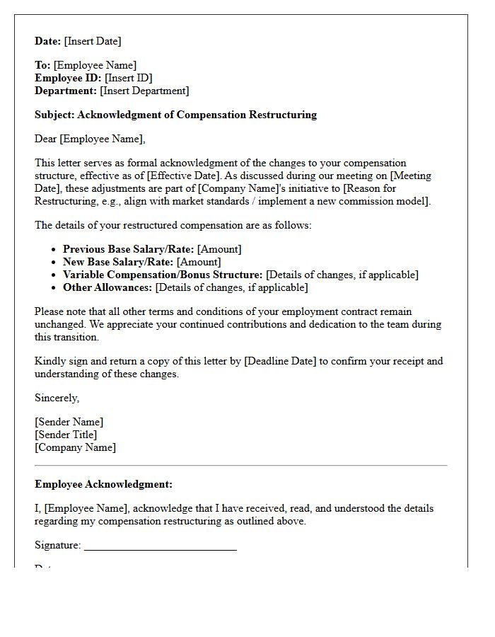 Compensation Restructuring Acknowledgment Letter