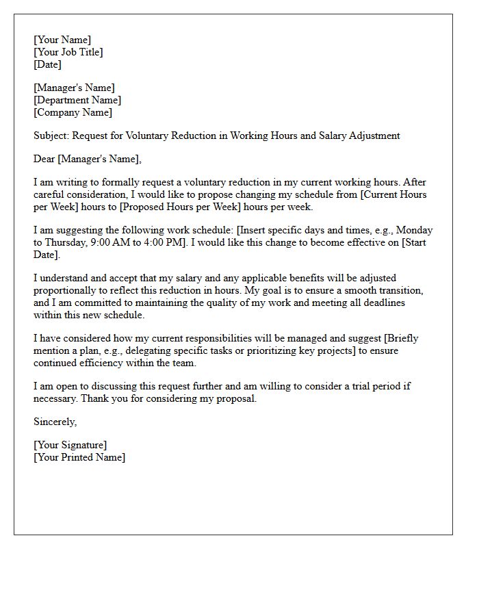 Employee Request Letter for Voluntary Working Hours Reduction Salary Adjustment