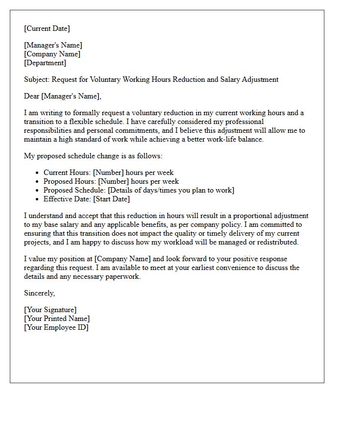 Flexible Schedule Voluntary Working Hours Reduction Salary Adjustment Letter
