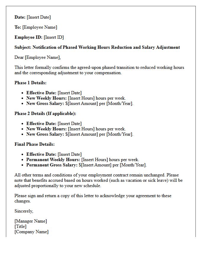 Phased Transition Voluntary Working Hours Reduction Salary Adjustment Letter