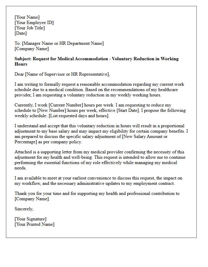 Medical Accommodation Voluntary Working Hours Reduction Salary Adjustment Letter