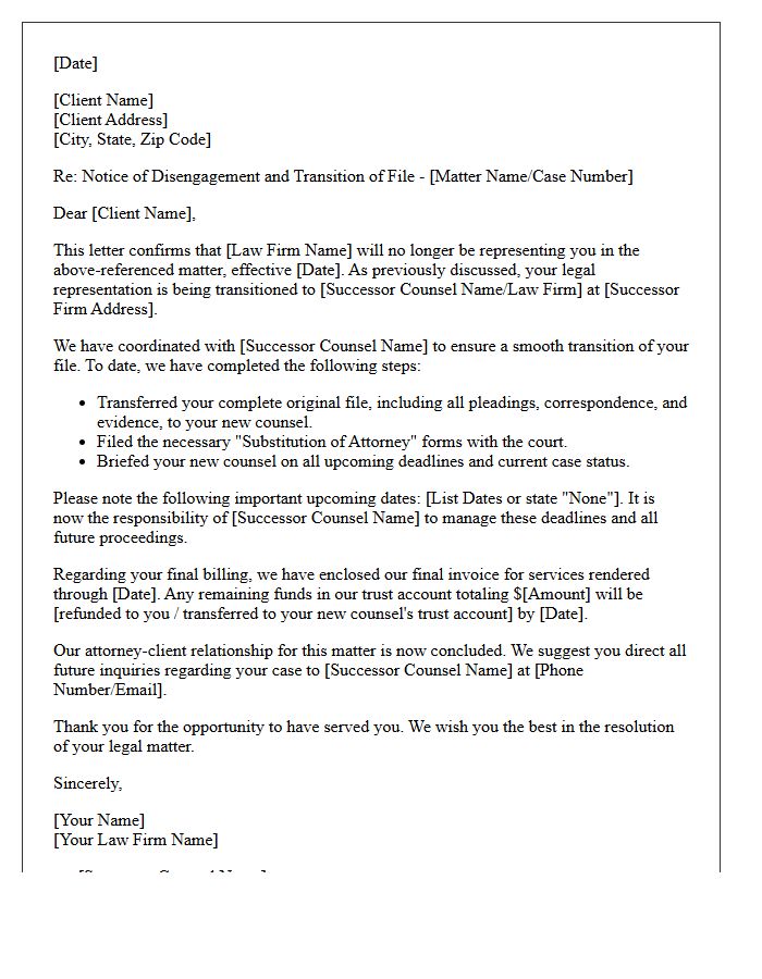 Transition to Successor Counsel Disengagement Letter