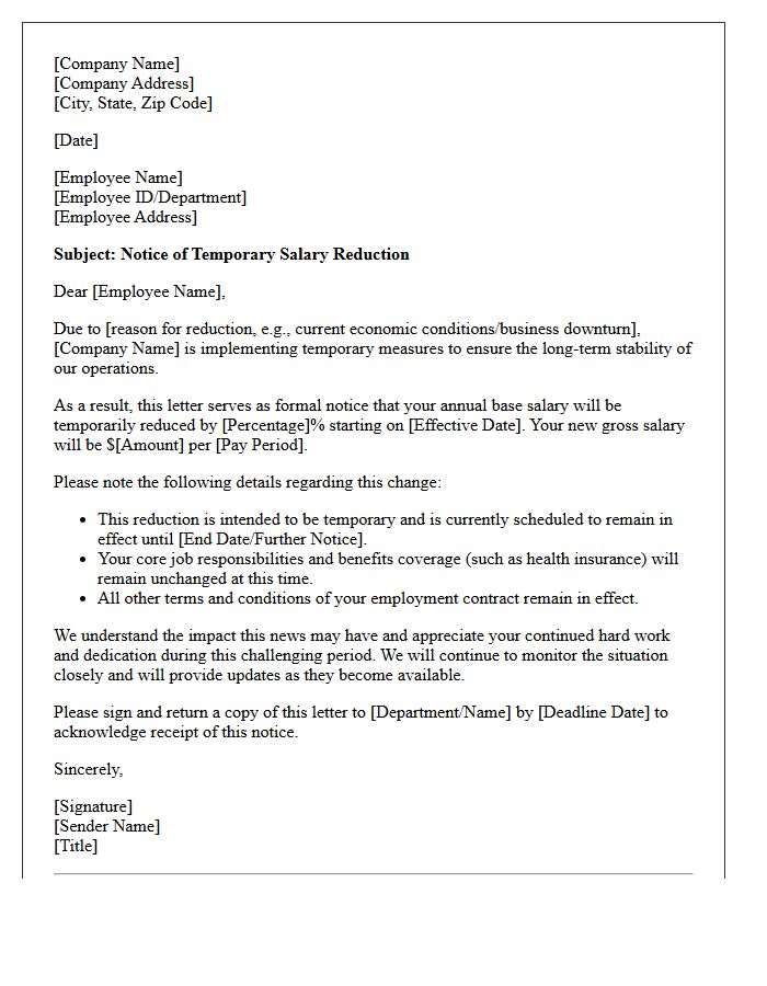 Temporary Salary Reduction Notice Letter