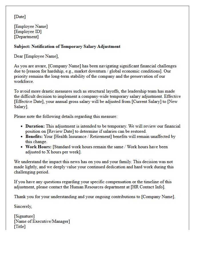 Company-Wide Financial Hardship Salary Adjustment Letter
