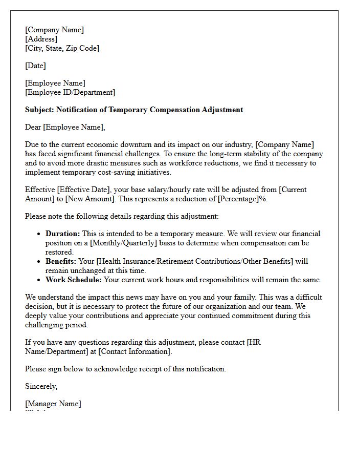 Economic Downturn Compensation Reduction Letter