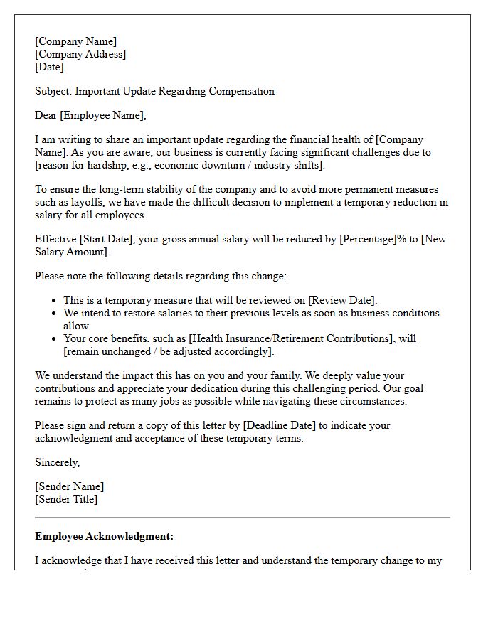 Business Hardship Temporary Pay Cut Letter