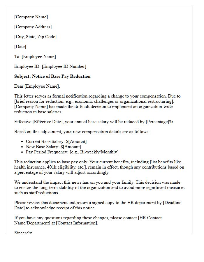Organization-Wide Base Pay Reduction Letter