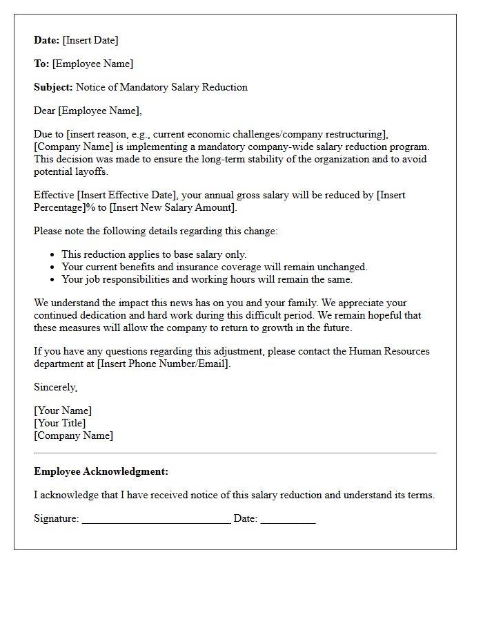 Mandatory Company-Wide Salary Reduction Letter