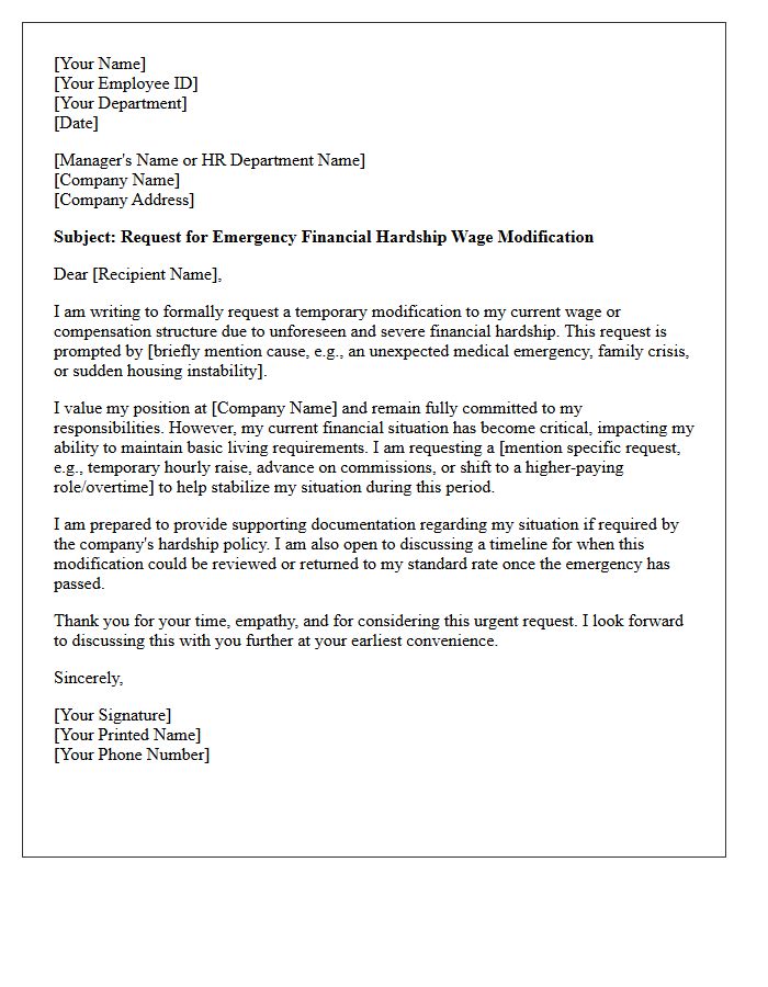 Emergency Financial Hardship Wage Modification Letter