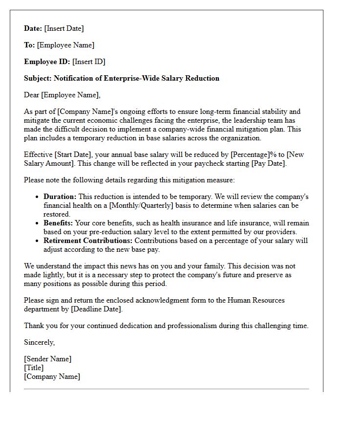 Enterprise-Wide Financial Mitigation Salary Cut Letter