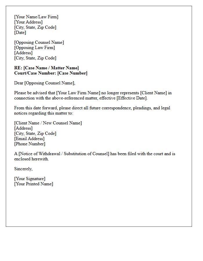 Opposing Counsel Notice of Disengagement Letter