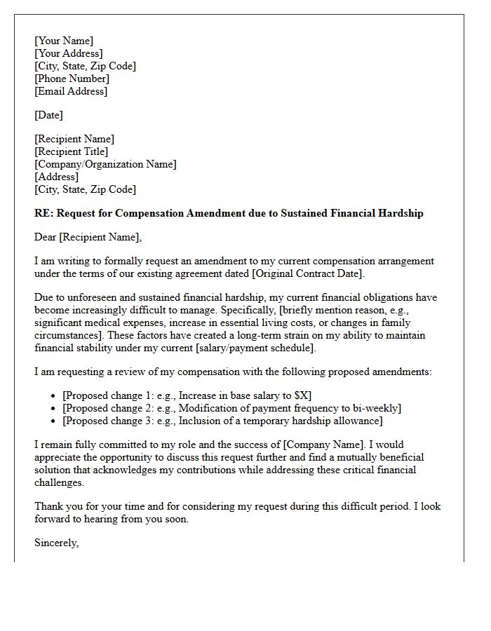 Sustained Financial Hardship Compensation Amendment Letter