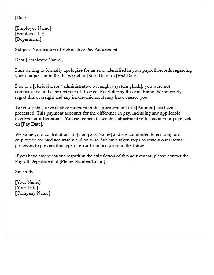 Retroactive Pay Correction and Apology Letter