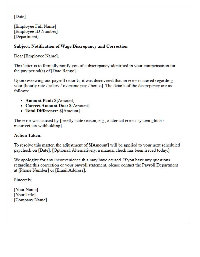 Wage Discrepancy Correction Notice Letter