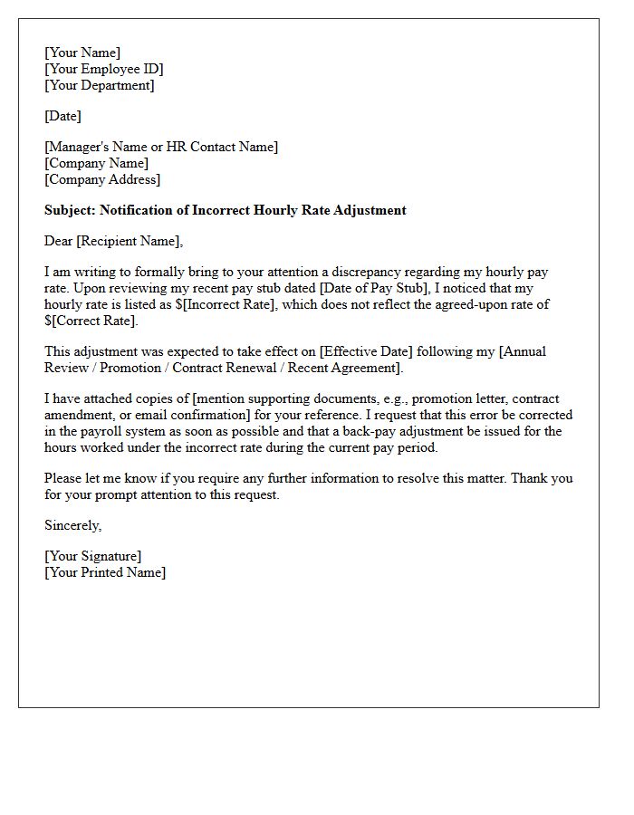 Incorrect Hourly Rate Adjustment Letter