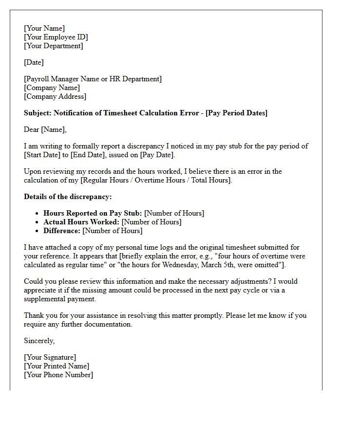 Timesheet Calculation Error Resolution Letter