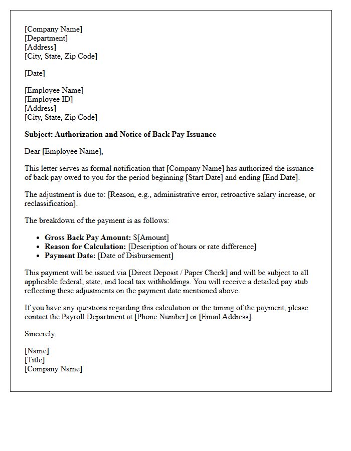 Back Pay Authorization and Issuance Letter
