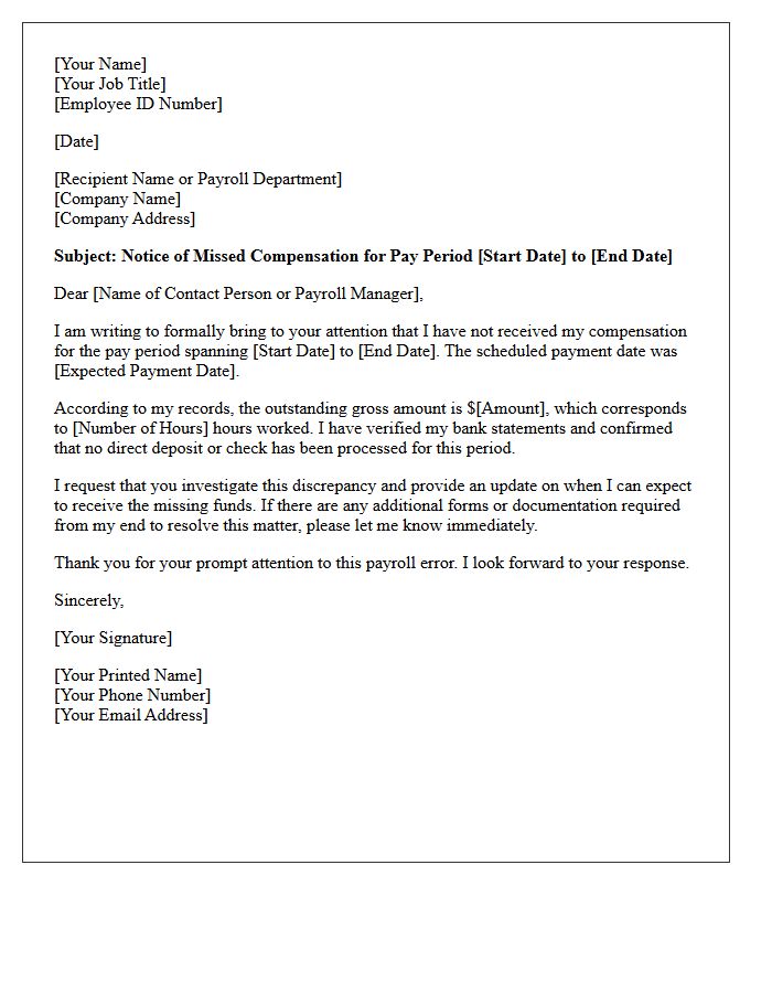 Missed Pay Period Compensation Letter