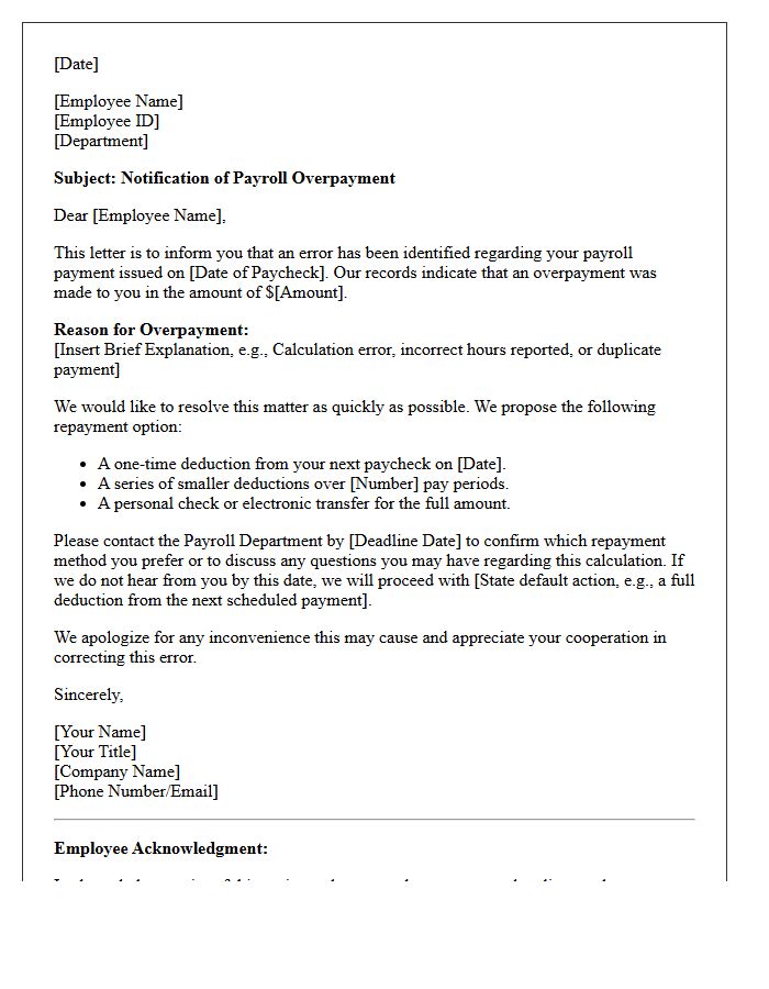 Initial Notice of Payroll Overpayment Letter