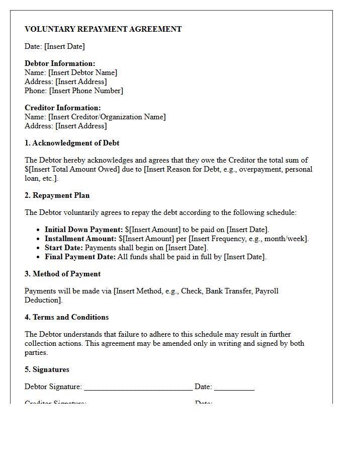 Voluntary Repayment Agreement Letter