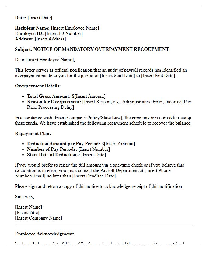Mandatory Overpayment Recoupment Notification Letter