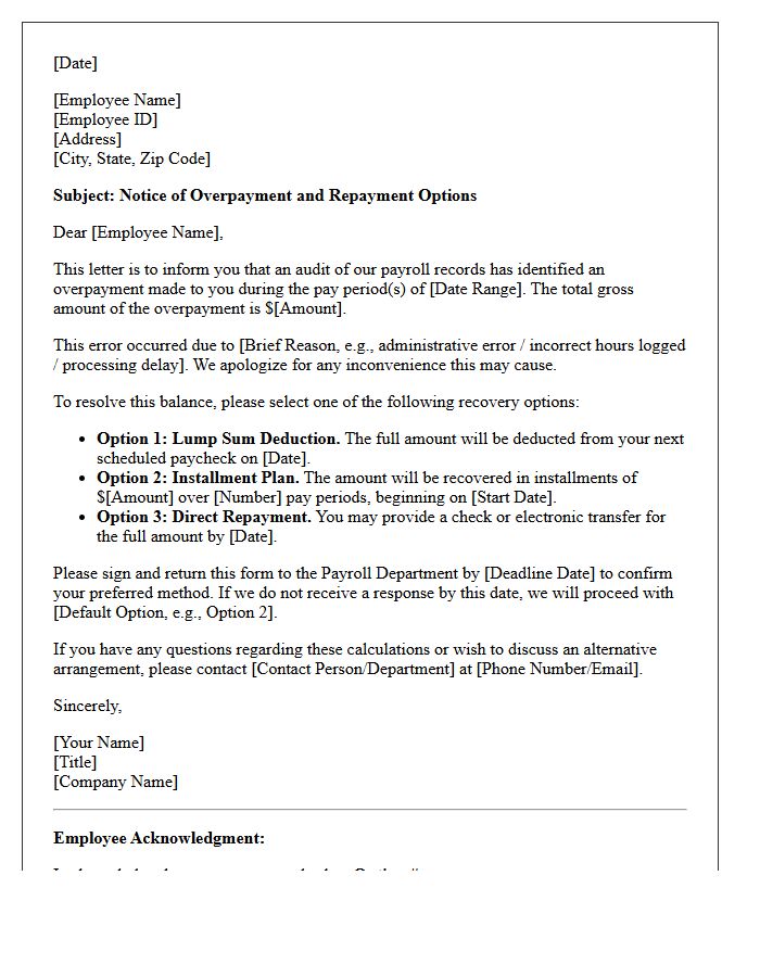 Overpayment Recovery Options Letter