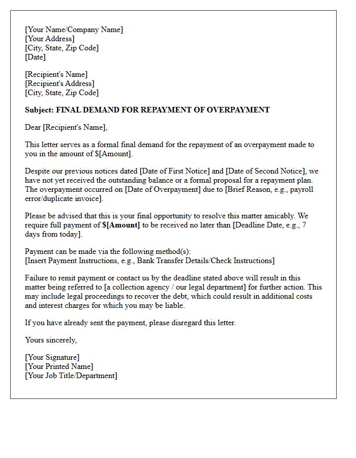 Final Demand for Overpayment Repayment Letter