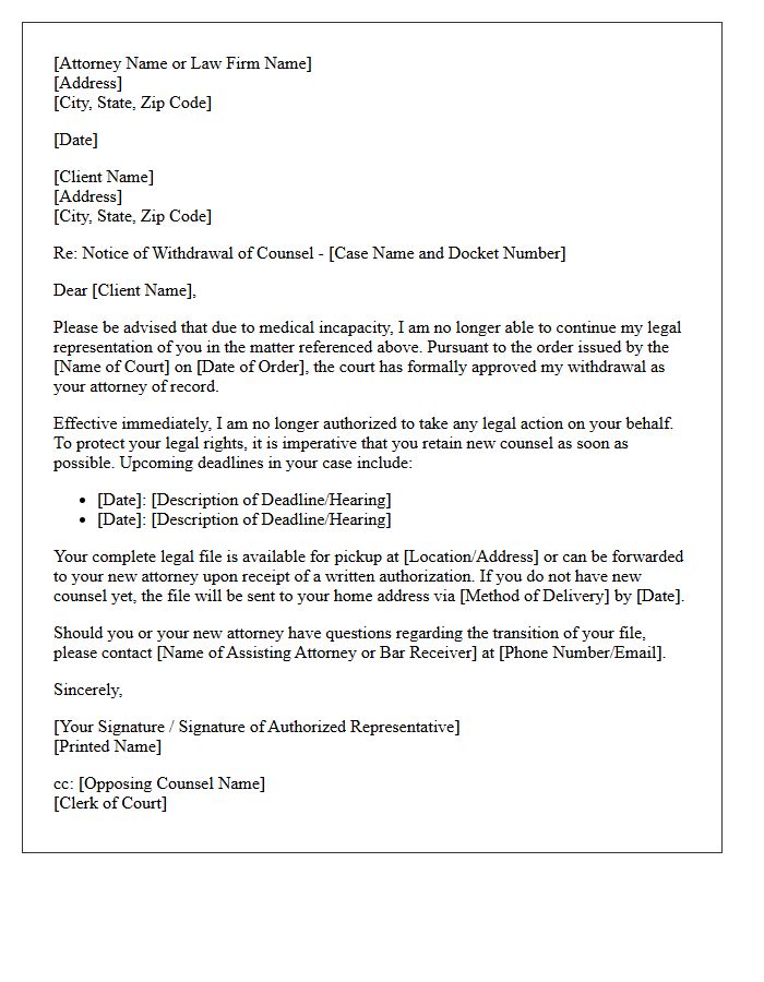Attorney Incapacity Court-Approved Withdrawal Letter