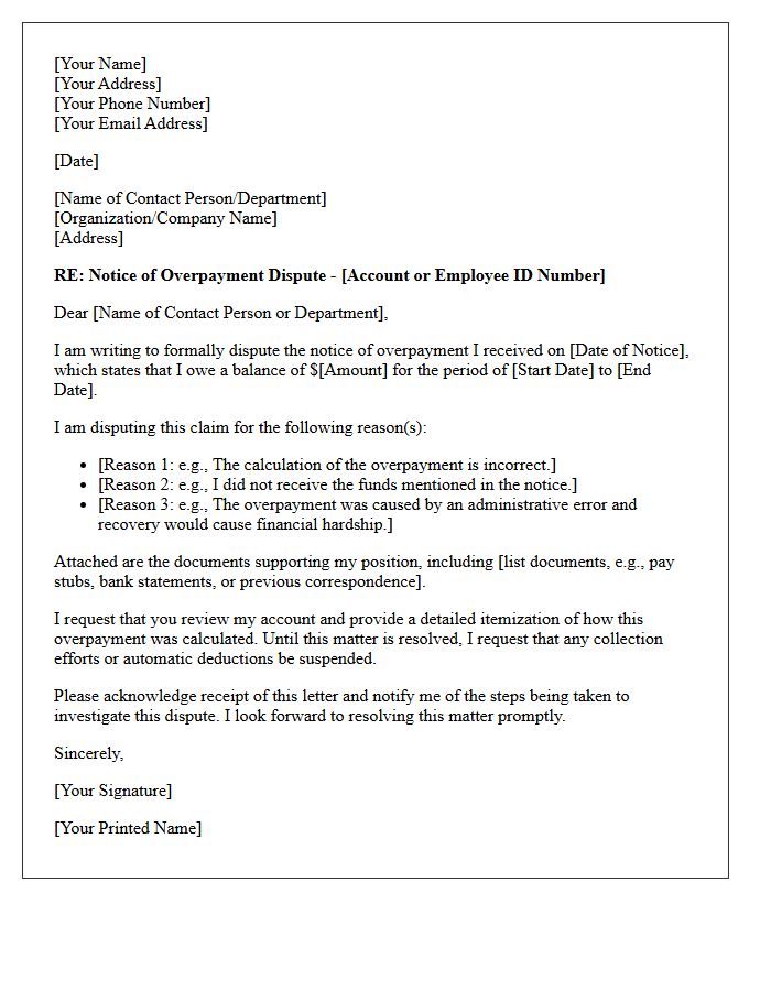 Overpayment Dispute Resolution Letter