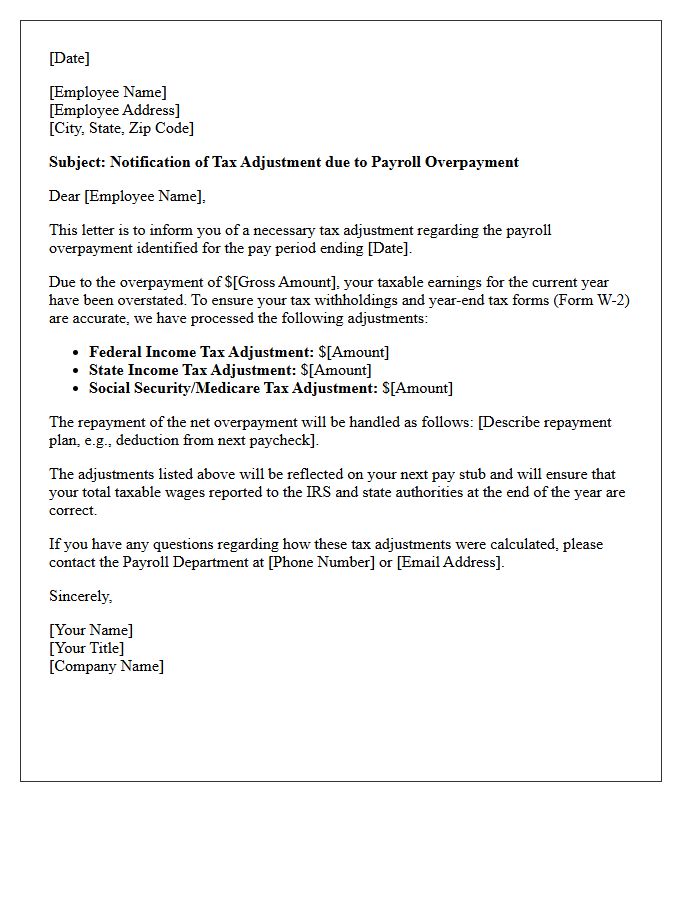 Tax Adjustment for Payroll Overpayment Letter