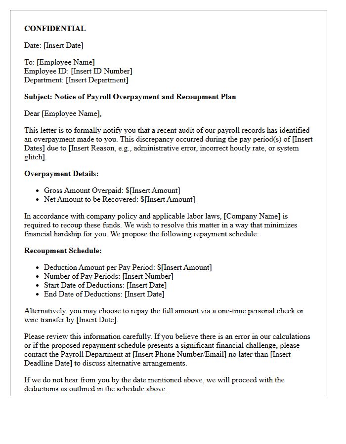 Confidential Payroll Recoupment Notice Letter