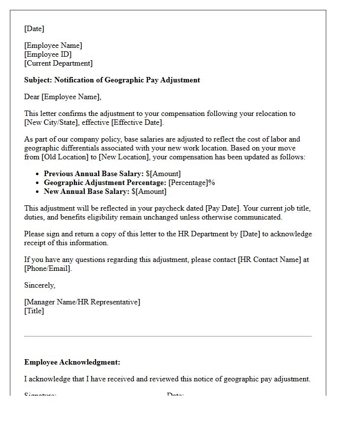 Standard Relocation Geographic Pay Adjustment Letter