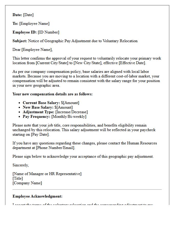 Voluntary Relocation Geographic Pay Adjustment Letter
