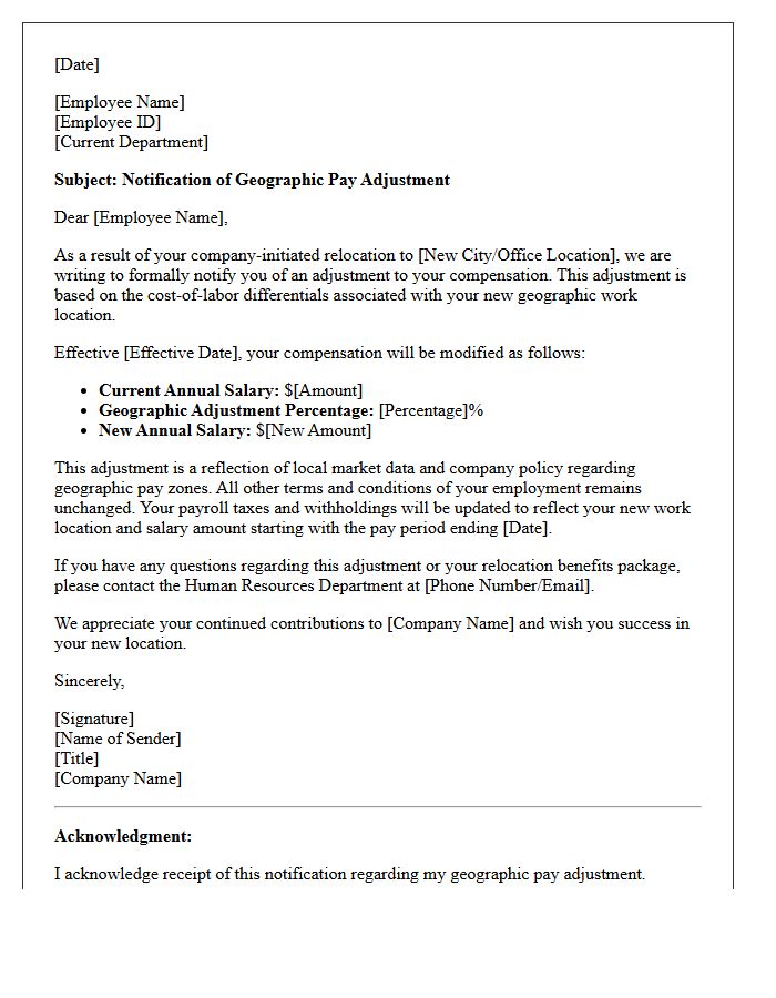 Company-Initiated Relocation Geographic Pay Adjustment Letter