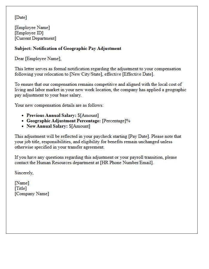 Cost of Living Relocation Geographic Pay Adjustment Letter