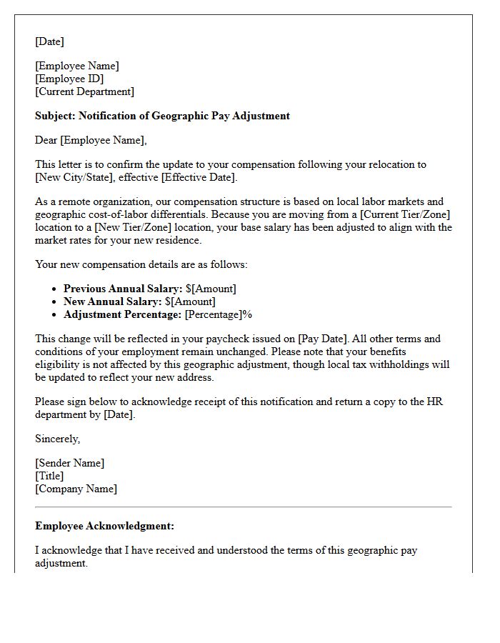 Remote Worker Relocation Geographic Pay Adjustment Letter