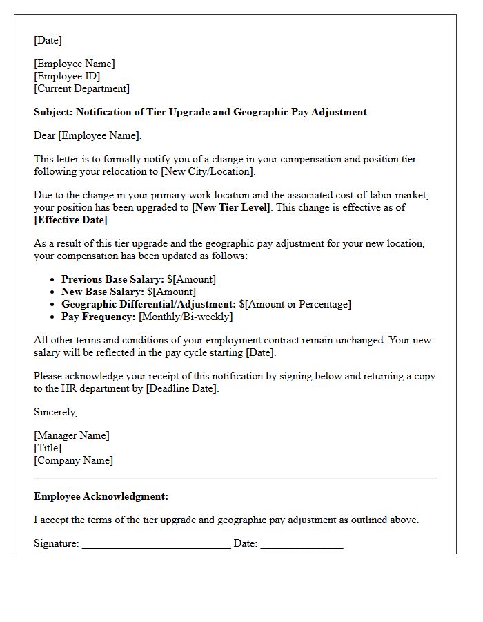 Tier Upgrade Relocation Geographic Pay Adjustment Letter