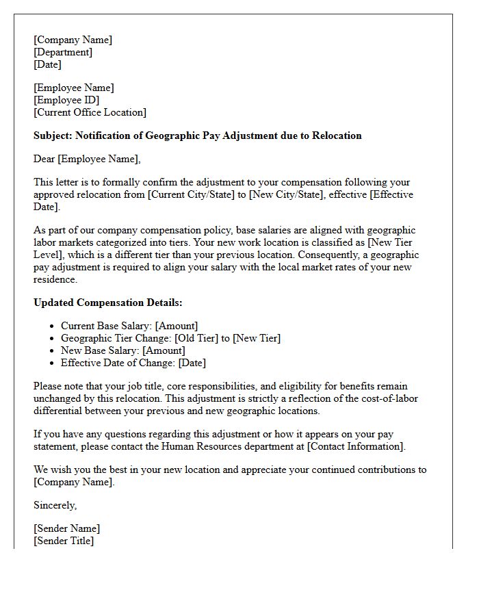 Tier Downgrade Relocation Geographic Pay Adjustment Letter