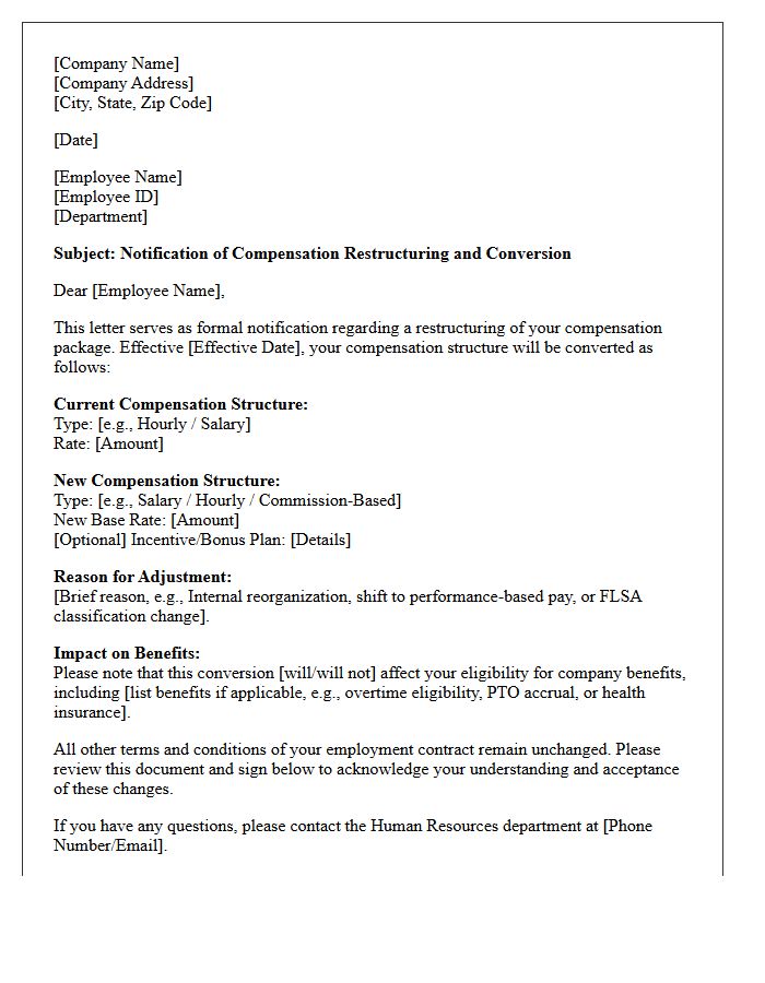 Compensation Restructuring and Conversion Letter