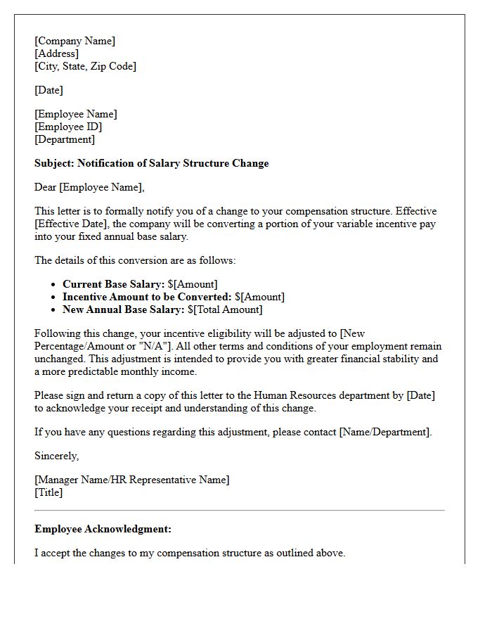 Incentive Pay to Base Salary Conversion Letter