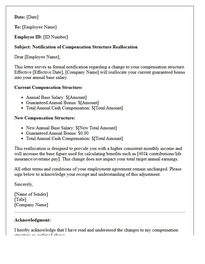 Guaranteed Bonus to Base Wage Reallocation Letter