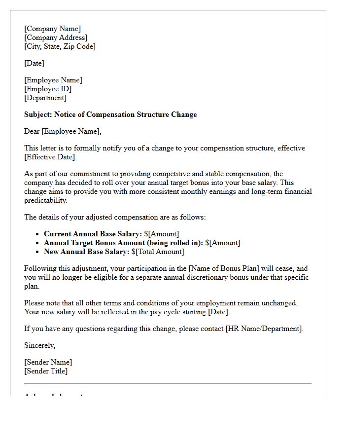 Target Bonus to Base Salary Rollover Letter